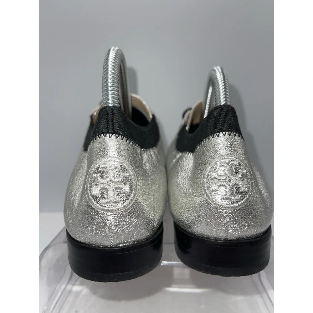TORY BURCH Bombe Oxfords Lace-Up WOMENS SZ 8.5 Metallic Silver Black